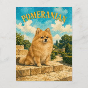Pomeranian, Vintage Watercolor Honden Kunst Briefkaart