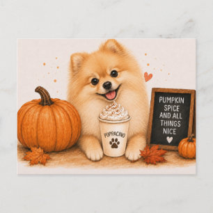 Pomeranian Warme Pompoen Specerijen Puppaccino Briefkaart
