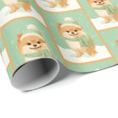 Pomeranian Winterpatroon Cadeaupapier (Rol Hoek)