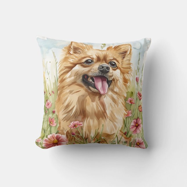 Pomeranian Worpillow – Waterverf Kussen (Voorkant)