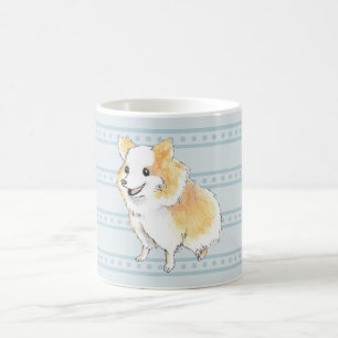 Pomeranian zittend waterverf in blauw koffiemok