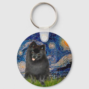 Pomeranian (zwart) - De sterrennacht Sleutelhanger