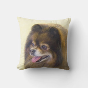 Pomeranian Zwart en Lichtbruin Schilderij Originel Buitenkussen