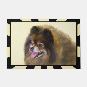 Pomeranian Zwart en Lichtbruin Schilderij Originel Deurmat