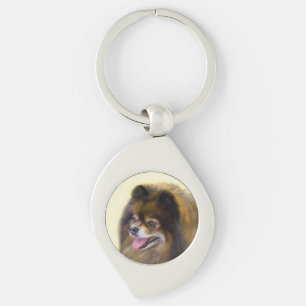 Pomeranian Zwart en Lichtbruin Schilderij Originel Sleutelhanger