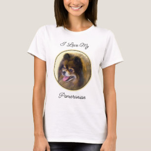 Pomeranian Zwart en Lichtbruin Schilderij Originel T-shirt