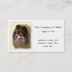 Pomeranian Zwart en Lichtbruin Schilderij Originel Visitekaartje