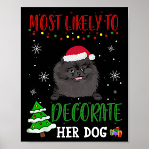 Pomeranian Zwarte Hond Kerst Mis Meer Waarschijnli Poster