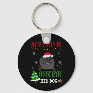Pomeranian Zwarte Hond Kerst Mis Meest Waarschijnl Sleutelhanger
