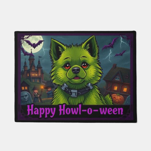 Pomeranianstein Gelukkig Howl-o-ween Deurmat (Voorkant)