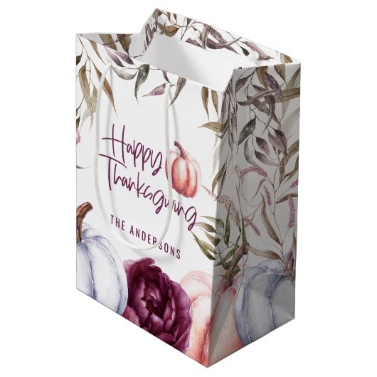 pomkin floral herfst Thanksgiving Medium Cadeauzakje (Achterkant Gekanteld)