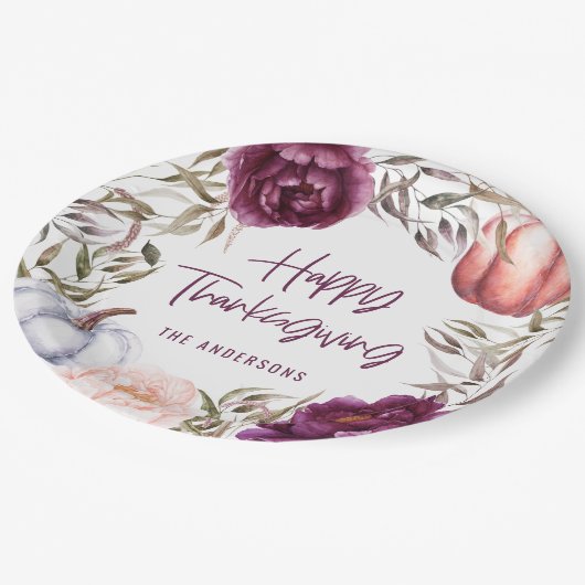 pomkin floral herfst Thanksgiving Papieren Bordje (Gekanteld)