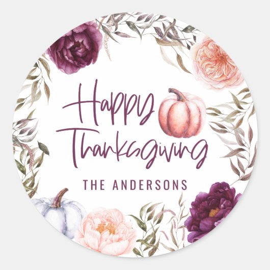 pomkin floral herfst Thanksgiving Ronde Sticker (Voorkant)