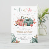 Pomkin Gender onthullen Roze Groene Uitnodiging (Staand voorkant)