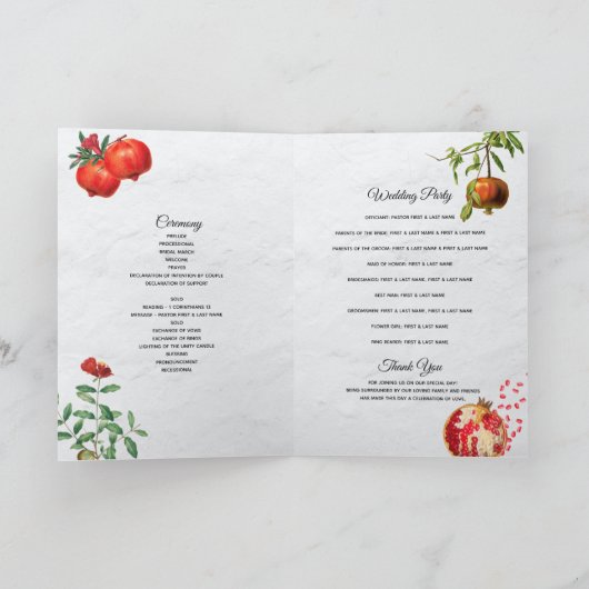 Pommegranate Mediterrane Wedding Order of Service Programma (Binnen)