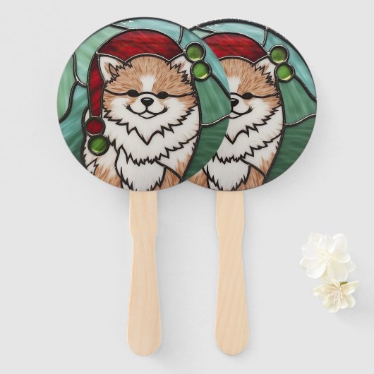 Pommeraan Gebrandschilderd Glas Kerstmis Handwaaier (Voorkant en achterkant)