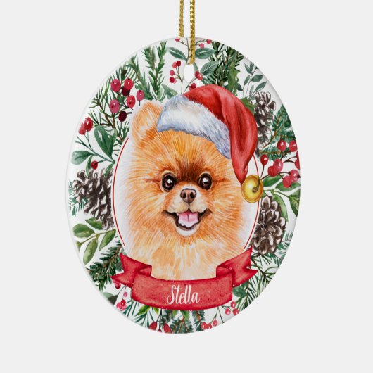 Pommeraanse hond Aangepaste kerstkerstkerstkerstve Keramisch Ornament (Rechts)