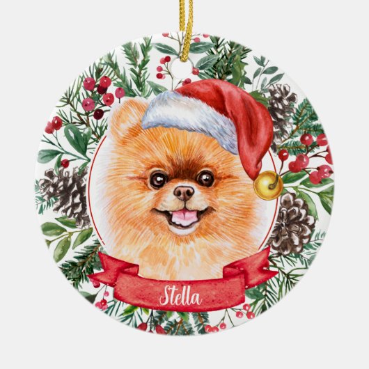 Pommeraanse hond Aangepaste kerstkerstkerstkerstve Keramisch Ornament (Voorkant)