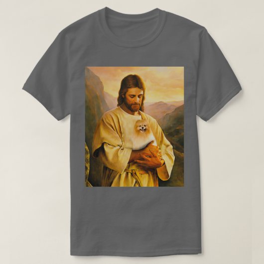 pommeraanse hond en jezus t-shirt (Design voorkant)