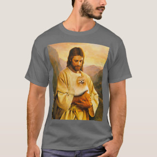 pommeraanse hond en jezus t-shirt