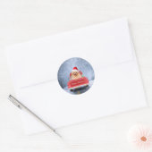 Pommeraanse hond op sneeuw in kerstmis ronde sticker (Envelop)