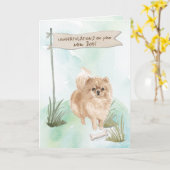 Pommeranian feliciteert New Dog Kaart (Gele Bloem)
