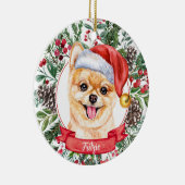 Pommeren Aangepaste hondenhond voor Kerstmis in Po Keramisch Ornament (Rechts)