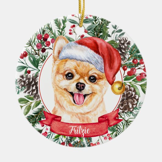 Pommeren Aangepaste hondenhond voor Kerstmis in Po Keramisch Ornament (Voorkant)