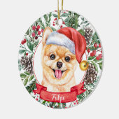 Pommeren Aangepaste hondenhond voor Kerstmis in Po Keramisch Ornament (Links)