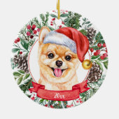 Pommeren Aangepaste hondenhond voor Kerstmis in Po Keramisch Ornament (Achterkant)