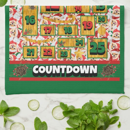 Pommeren Aftellen van Kerstmis-advent Calendar Dog Theedoek (Gevouwen)