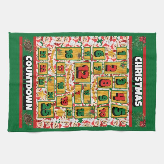 Pommeren Aftellen van Kerstmis-advent Calendar Dog Theedoek (Horizontaal)