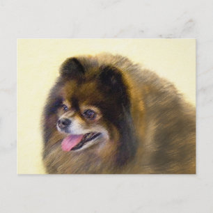 Pommeren Black en Tan Painting Original Dog Art Briefkaart