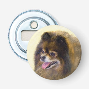 Pommeren Black en Tan Painting Original Dog Art Button Flesopener