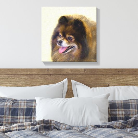 Pommeren Black en Tan Painting Original Dog Art Canvas Afdruk (Insitu (Slaapkamer))