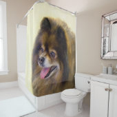 Pommeren Black en Tan Painting Original Dog Art Douchegordijn (In situ)