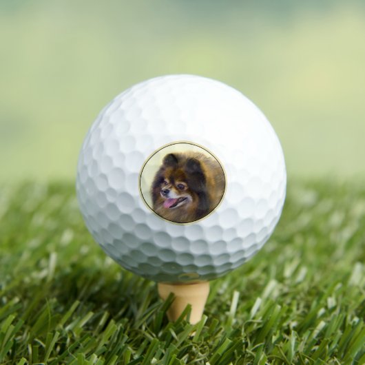 Pommeren Black en Tan Painting Original Dog Art Golfballen (Insitu Shirt)