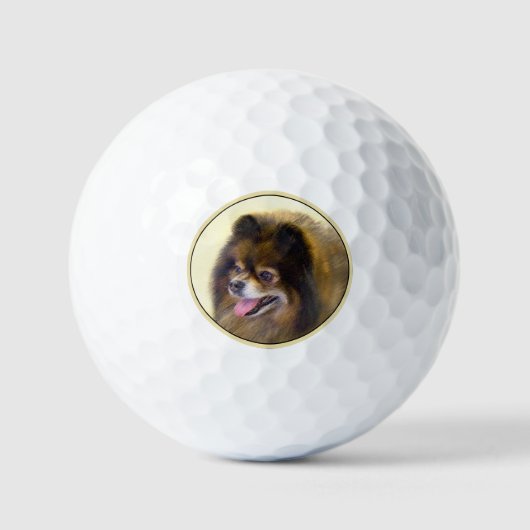 Pommeren Black en Tan Painting Original Dog Art Golfballen (Voorkant)