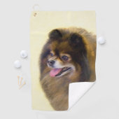 Pommeren Black en Tan Painting Original Dog Art Golfhanddoek (Insitu)