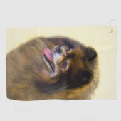 Pommeren Black en Tan Painting Original Dog Art Golfhanddoek (Horizontaal)