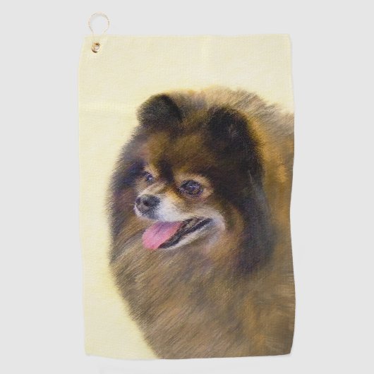 Pommeren Black en Tan Painting Original Dog Art Golfhanddoek (Voorkant)