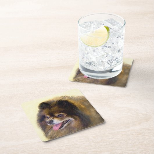 Pommeren Black en Tan Painting Original Dog Art Kartonnen Onderzetters (Insitu)