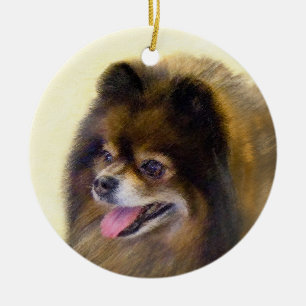 Pommeren Black en Tan Painting Original Dog Art Keramisch Ornament