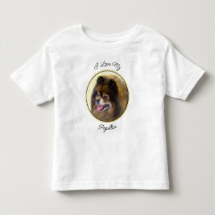 Pommeren Black en Tan Painting Original Dog Art Kinder Shirts
