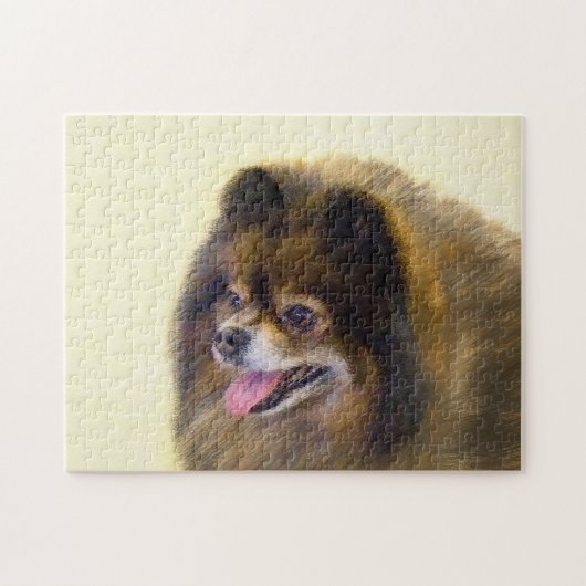 Pommeren Black en Tan Painting Original Dog Art Legpuzzel (Horizontaal)