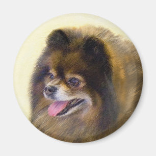 Pommeren Black en Tan Painting Original Dog Art Magneet