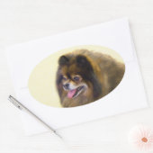 Pommeren Black en Tan Painting Original Dog Art Ovale Sticker (Envelop)