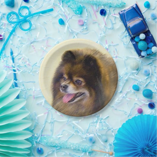 Pommeren Black en Tan Painting Original Dog Art Papieren Bordje (Feest)