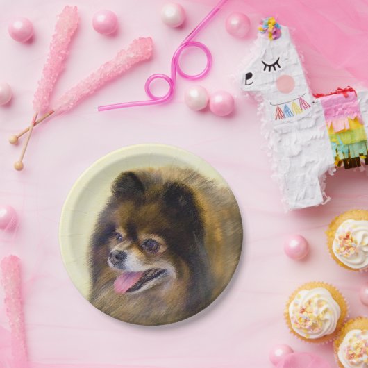 Pommeren Black en Tan Painting Original Dog Art Papieren Bordje (Feest)