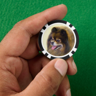 Pommeren Black en Tan Painting Original Dog Art Poker Chips